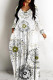 White Casual Print Basic V Neck Long Dresses