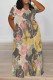 Multicolor Casual Street Floral Print Pocket Contrast V Neck Printed Plus Size Dresses