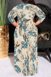Earth Yellow Casual Floral Print Lace Up Contrast O Neck Printed Dresses