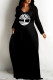 Black Casual Cartoon Print Pocket V Neck Printed Dresses