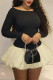 Black Casual Patchwork Contrast O Neck Long Sleeve Dresses