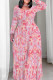 Pink Casual Print Patchwork O Neck Long Plus Size Dresses