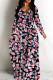 Tibetan Blue Casual Leopard Print Basic V Neck Long Dresses