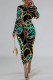 Green Casual Street Chain print Contrast O Neck Printed Dresses