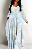 Camouflage Casual Print Basic V Neck Long Dresses