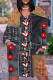 Black Gray Casual Faux Denim Print Pocket V Neck Long Sleeve Plus Size Dresses