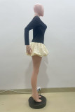 Black Casual Patchwork Contrast O Neck Long Sleeve Dresses