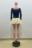 Black Casual Patchwork Contrast O Neck Long Sleeve Dresses