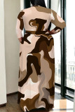 Colour Casual Street Colorblock Geometric Print Lace Up Contrast V Neck Printed Plus Size Dresses