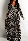 Camouflage Casual Print Basic V Neck Long Dresses