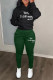 Black Green Casual Letters Pocket Patchwork Hooded Long Sleeve Two Pieces