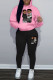 Pink Black Casual Print Pocket Patchwork Hooded Long Sleeve Two Pieces