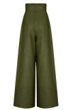 Green Daily Solid Color Pocket Patchwork Loose High Waist Wide Leg Patchwork Bottoms