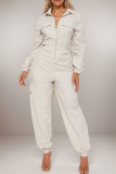 Black Casual Solid Color Patchwork Zipper Zipper Collar Regular Jumpsuits