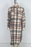 Brown Casual Plaid Buckle Patchwork Turndown Collar Outerwear