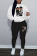White Black Casual Print Pocket Patchwork Hooded Long Sleeve Two Pieces