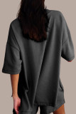 Pink Casual Solid Color Patchwork Slit O Neck Half Sleeve Two Pieces