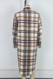Brown Casual Plaid Buckle Patchwork Turndown Collar Outerwear
