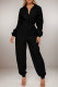 Black Casual Solid Color Patchwork Zipper Zipper Collar Regular Jumpsuits