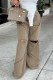 Brown Casual Solid Color Patchwork Zipper Loose Mid Waist Patchwork Bottoms