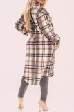 Brown Casual Plaid Buckle Patchwork Turndown Collar Outerwear