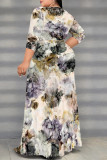 Multicolor Sexy Floral Print Lace Up Slit Contrast V Neck Printed Plus Size Dresses