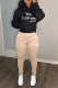 Khaki Casual Letters Pocket Patchwork Hooded Long Sleeve Two Pieces