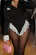 Black Casual Lace Patchwork V Neck Skinny Bodysuits