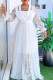 White Elegant Solid Color Patchwork See-Through With Belt V Neck Plus Size Two Pieces