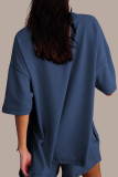 Pink Casual Solid Color Patchwork Slit O Neck Half Sleeve Two Pieces