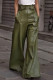 Green Daily Solid Color Pocket Patchwork Loose High Waist Wide Leg Patchwork Bottoms