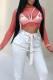 Red Sexy Solid Color Patchwork See-Through Beading O Neck Tops