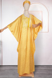 Blue Elegant Patchwork Asymmetrical Collar Long Dresses