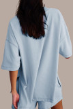 Pink Casual Solid Color Patchwork Slit O Neck Half Sleeve Two Pieces