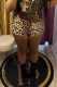 Coffee Casual Leopard Print Sequins Patchwork Skinny Mid Waist Conventional Full Print Bottoms