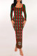 Stripe Casual Letter Print Stripe Contrast Square Neck One Step Skirt Dresses