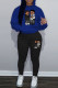 Blue Casual Print Pocket Patchwork Hooded Long Sleeve Two Pieces