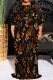 Black Casual Print Patchwork O Neck Long Plus Size Dresses