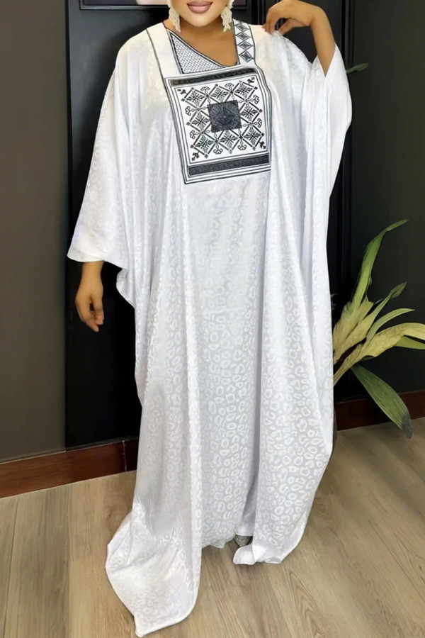 White Elegant Patchwork Asymmetrical Collar Long Dresses
