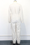 Black Casual Solid Color Patchwork Zipper Zipper Collar Regular Jumpsuits