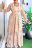 Green Elegant Solid Color Patchwork See-Through With Belt V Neck Plus Size Two Pieces
