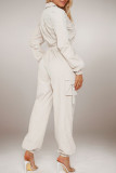 Black Casual Solid Color Patchwork Zipper Zipper Collar Regular Jumpsuits