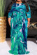 Green Casual Print Patchwork O Neck Long Plus Size Dresses