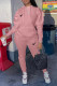 Pink Casual Street Letter Print Draw String Pocket Hooded Long Sleeve Two Pieces