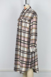 Brown Casual Plaid Buckle Patchwork Turndown Collar Outerwear