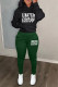 Black Green Casual Letters Pocket Patchwork Hooded Long Sleeve Two Pieces