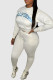 Cream White Casual Letters Pocket Patchwork O Neck Long Sleeve Two Pieces