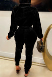 Light Brown Casual Solid Color Patchwork Zipper Zipper Collar Long Sleeve Two Pieces