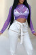 Blue Sexy Solid Color Patchwork See-Through Beading O Neck Tops