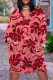 Red Casual Street Plaid Pocket Contrast V Neck Printed Plus Size Dresses
